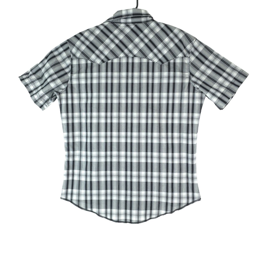 Wrangler Western Shirt Mens L Black Plaid Pearl‎ Snap Short Sleeve MVG325K Rodeo - Picture 5 of 11